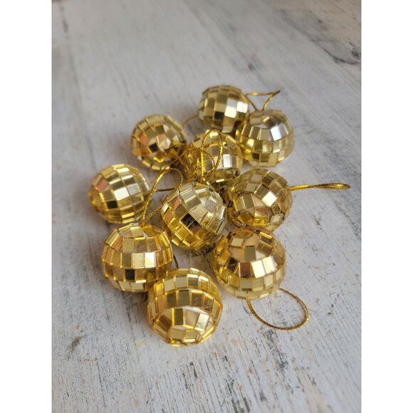Miniature golden glass disco ball ornament Xmas set unique - Picture 8 of 8